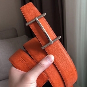 Top Replica Hermes H d'Ancre Reversible Belt In Orange/Noir Leather HMSLTRVKKP9