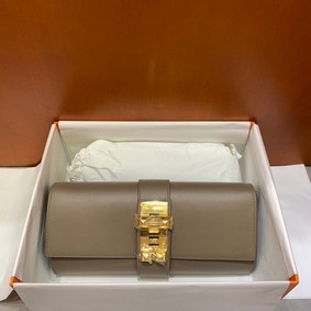 Hermes H Medor swift Leather Clutch 37566 gray&Gold hardware HMSSKJ1ZGMP