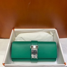 Hermes H Medor swift Leather Clutch 37566 green&Silver hardware 1:1 Replica HMS905NW82V