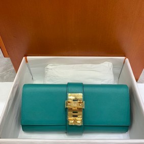 Hermes H Medor swift Leather Clutch 37566 Lake green&Gold hardware Replica HMSWG6PAU62