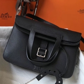 Hermes Halzan 31cm Bag In Black Clemence Leather HMS5ZJ1VO65