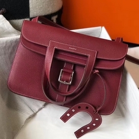 Cheap Hermes Halzan 31cm Bag In Bordeaux Clemence Leather HMSKO2W9H5J