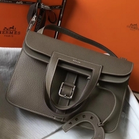 AAA Hermes Halzan 31cm Bag In Taupe Clemence Leather HMS09P63O6F
