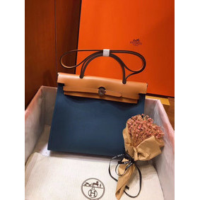 Top Replica Hermes Herbag 31CM Original Canvas Leather & Calfskin 45987 Blue&Apricot HMSBJET64NH