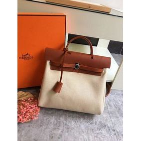 High Quality Hermes Herbag 31CM Original Canvas Leather & Calfskin 45987 brown&white HMSFI3W5YXU
