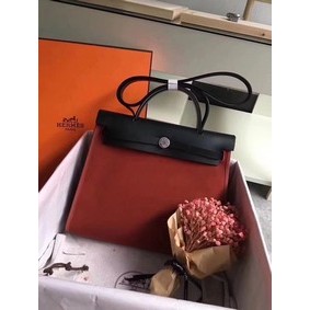 Knockoff Hermes Herbag 31CM Original Canvas Leather & Calfskin 45987 Wine&Black HMS1C95HB0Z