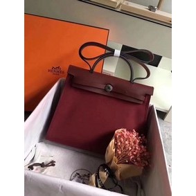 High Quality Hermes Herbag 31CM Original Canvas Leather & Calfskin 45987 Wine HMSPRNDI4SB