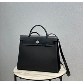 Hermes Herbag 31CM Original Canvas Leather & Calfskin 48887 black Top Replica HMSBY332XLN