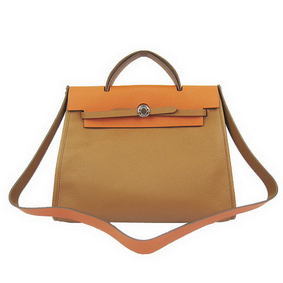 First-class Quality Hermes HerBag 33CM Togo Leather Bag Brown&Orange HMSU86R1JR0