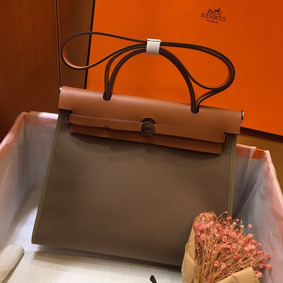 Fake Hermes Herbag Zip 31cm Bag In Brown And Taupe HMS29MH4EH6