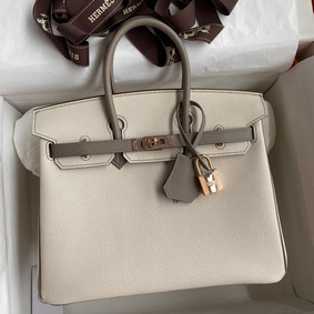 Hermes HSS Birkin 25 Bicolor Bag in Craie and Gris Asphalt Epsom Calfskin Top Replica HMS1M323814