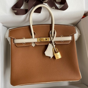 Best Quality Hermes HSS Birkin 25 Bicolor Bag in Gold and Craie Clemence Leather HMS235TCCTM