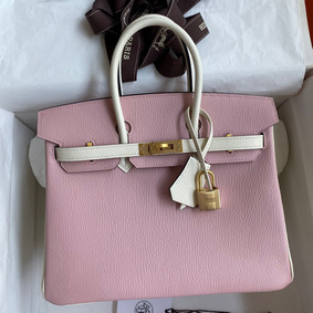Hermes HSS Birkin 25 Bicolor Bag in Pink and Craie Chevre Mysore Leather 1:1 Replica HMSE767LX47