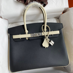 Hermes HSS Birkin 30 Bicolor Bag in Black and Craie Epsom Calfskin Top Replica HMS077LXR3R