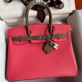 Copy Hermes HSS Birkin 30 Bicolor Bag in Rose Lipstick and Taupe Epsom Calfskin HMSLHBA75TX