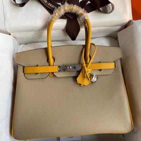Hermes HSS Birkin 30 Bicolor Bag in Trench and Yellow Epsom Calfskin Replica HMSD9V63VS8