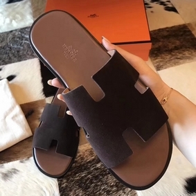 New Hermes Izmir Sandals In Chocolate Suede Leather HMSHM1BG89Q