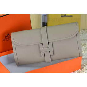 Hermes Jige Clutch Bag Calfskin Leather Grey Replica HMSV60D9HE4
