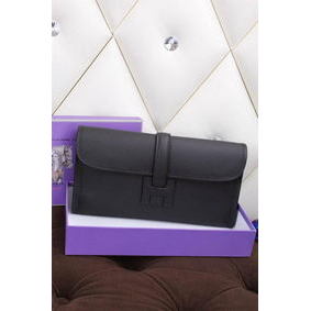 Hermes Jige Clutch Bag Calfskin Leather H258 Black Top Replica HMS46OB7P5S