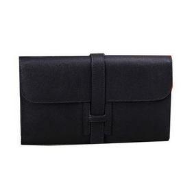 Hermes Jige Clutch Bag Calfskin Leather H8057 Black Replica HMS663S1LQU
