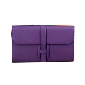 Hermes Jige Clutch Bag Calfskin Leather H8057 Purple Replica HMSM9Z851R6
