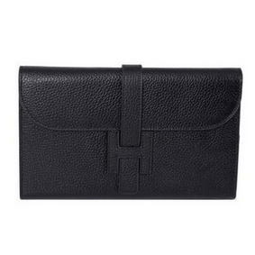 Hermes Jige Clutch Bag Calfskin Leather HQ864 Black Replica HMSFXKIPXRH