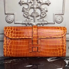 Hermes Jige Elan 29 Clutch In Orange Crocodile Leather Replica HMS3AH8G8M8