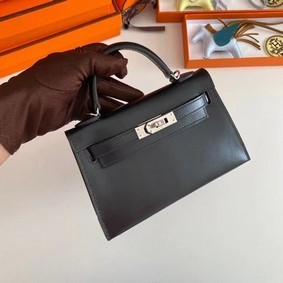 Hermes Kelly 19cm Shoulder Bags box Leather KL19 Silver hardware black Replica HMS03EWWFZQ
