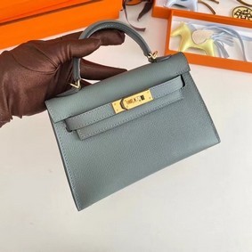 Hermes Kelly 19cm Shoulder Bags Epsom Leather KL19 Gold hardware Almond green Top Replica HMS25FS9A6N