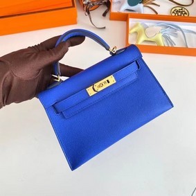 Imitation Hermes Kelly 19cm Shoulder Bags Epsom Leather KL19 Gold hardware Electro optic blue HMSGR04ISRJ