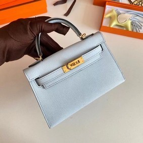 Hermes Kelly 19cm Shoulder Bags Epsom Leather KL19 Gold hardware Glacier blue HMS3295H8A7