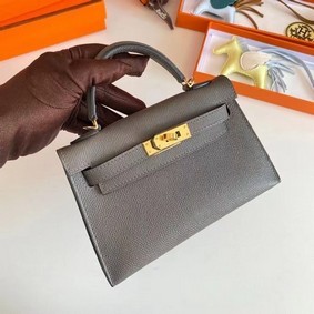 Hermes Kelly 19cm Shoulder Bags Epsom Leather KL19 Gold hardware gray 1:1 Replica HMS3ZXHRCQZ