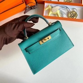 Hermes Kelly 19cm Shoulder Bags Epsom Leather KL19 Gold hardware Lake blue Replica HMS7B2X383U