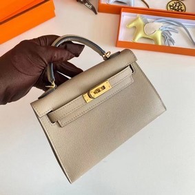 Fake Hermes Kelly 19cm Shoulder Bags Epsom Leather KL19 Gold hardware Pearl grey HMSPS92523I