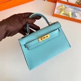 Hermes Kelly 19cm Shoulder Bags Epsom Leather KL19 Gold hardware sky blue HMSBVU9P33H