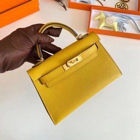 Copy Hermes Kelly 19cm Shoulder Bags Epsom Leather KL19 Gold hardware yellow HMS87K05736