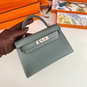 Hermes Kelly 19cm Shoulder Bags Epsom Leather KL19 Silver hardware Almond green HMSD625W2WM