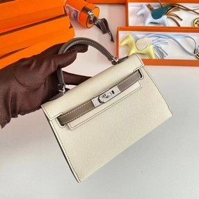 Hermes Kelly 19cm Shoulder Bags Epsom Leather KL19 Silver hardware Cream&gray Replica HMSV4NEQJ53