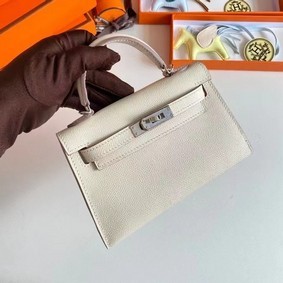 Copy Hermes Kelly 19cm Shoulder Bags Epsom Leather KL19 Silver hardware Cream HMSA407M4Z2