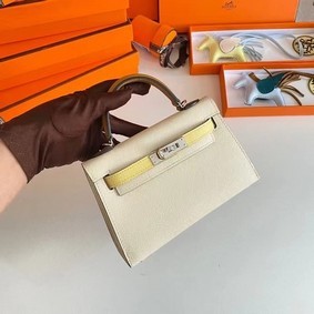 Hermes Kelly 19cm Shoulder Bags Epsom Leather KL19 Silver hardware Cream&yellow Top Replica HMSU7GN3DMU