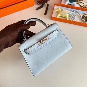 Cheap Hermes Kelly 19cm Shoulder Bags Epsom Leather KL19 Silver hardware Glacier blue HMSTC9DZ0S9