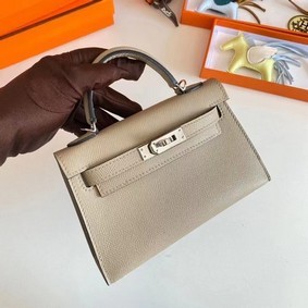 Imitation Hermes Kelly 19cm Shoulder Bags Epsom Leather KL19 Silver hardware Pearl grey HMSR4YF14EI