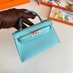 Hermes Kelly 19cm Shoulder Bags Epsom Leather KL19 Silver hardware sky blue 1:1 Replica HMSPUI4L68R