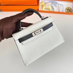 First-class Quality Hermes Kelly 19cm Shoulder Bags Epsom Leather KL19 Silver hardware white&black HMS51ZAUNZA