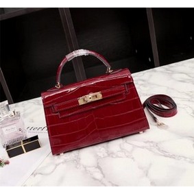 Hermes Kelly 19cm Tote Bag crocodile Leather KL19 fuchsia HMS306SW804