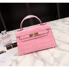 Cheap Hermes Kelly 19cm Tote Bag crocodile Leather KL19 pink HMS0GFS8CH4