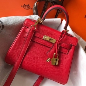 Hermes Kelly 20cm Bag In Red Clemence Leather GHW 1:1 Replica HMS7LTN9A82