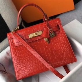 Hermes Kelly 25cm Handmade Bag In Red Embossed Crocodile Leather HMSD8HM73AO