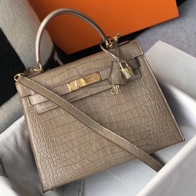 Copy Hermes Kelly 25cm Handmade Bag In Taupe Embossed Crocodile Leather HMS4T5TC93U