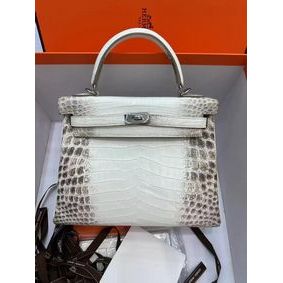 Hermes Kelly 25CM Original South African Nile Crocodile Leather Bag KL25 White&Gray HMS1ZO9BRCV